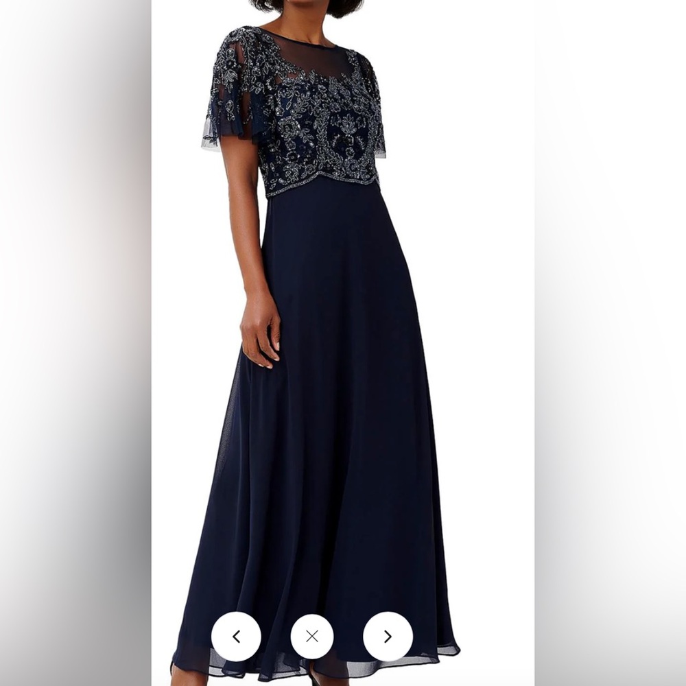 Adrianna Papell Dress 10 Beaded Illusion Flutter Sleeve Chiffon Formal Occasion